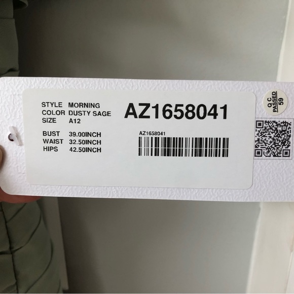 NEW Azazie A-Line Ruched Chiffon Dress in Dusty Sage - Picture 7 of 9